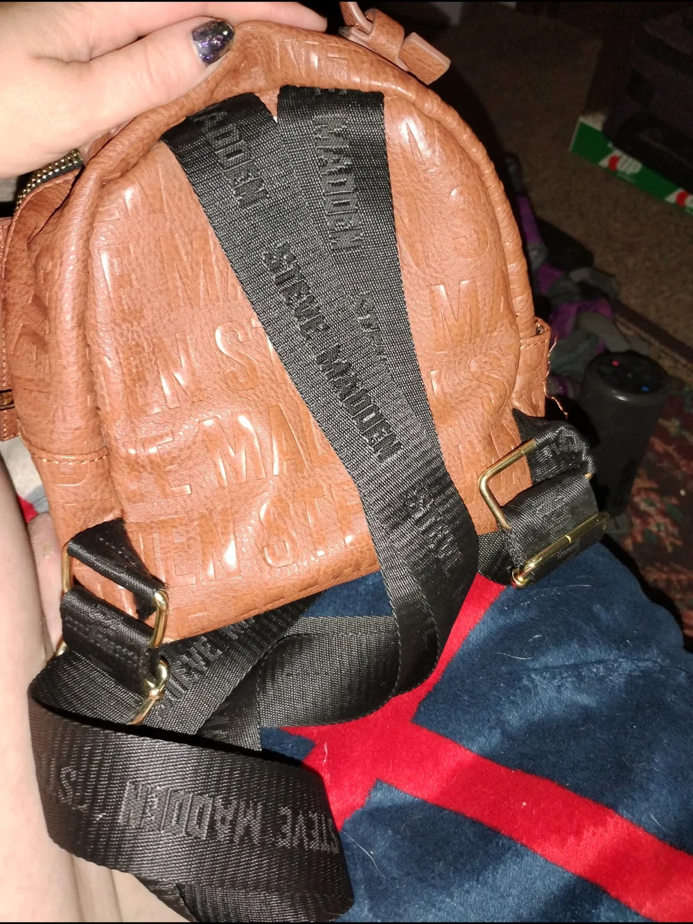 Steve Madden Embossed Mini Backpack - Cognac Brown